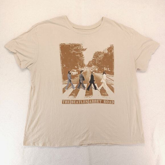The Beatles Abbey Road Band Graphic Crew Neck T Shirt Womens Size 2XL Tan - Picture 2 of 9